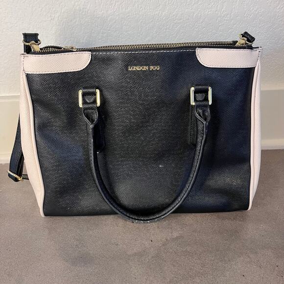 London Fog Black White color block satchel women crossbody handbag medium purse - Picture 1 of 7
